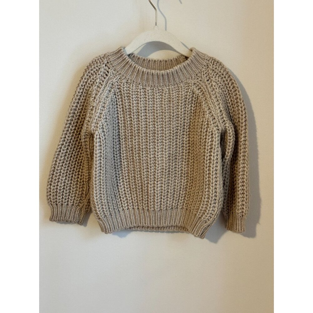 Chunky Knit Baby Sweater Nui 18-24M Beige Wool Blend Warm Pullover